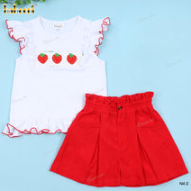 Strawberry Smocked Outfit White Top Red Short For Girl - DR3675