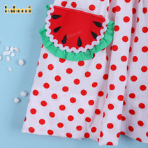 Shirred Watermelon Red Dots On White For Girl - DR3646