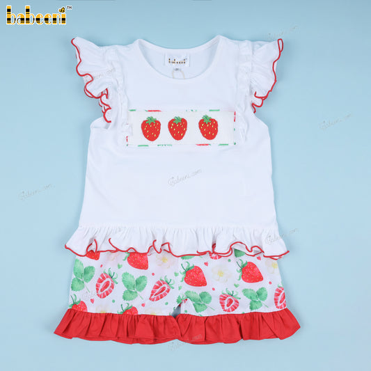 Strawberry hand smocked girl short set - DR3816