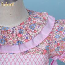 Geometric Dress Pink Accent 2 Bows Purple Floral For Girl - DR3653