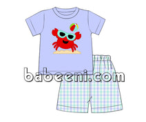 Adorable outfit set for boy with red crab appliqué- BC 765