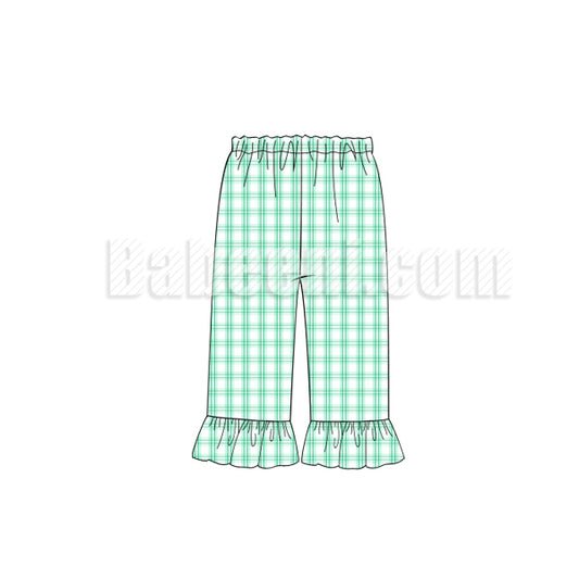 Mint windowpane plaid plain long pants for girls - BT 53