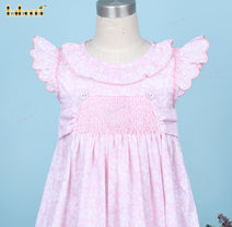 Honeycomb Smocked Pink Belted Dress Fish Bone Embroidery For Girl - DR3701