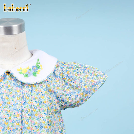 Embroidery Dress With Flower Neck Floral Pattern For Girl - DR3671