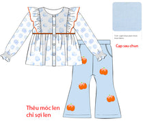 Girl Outfit In Blue Hand Embroidered Pumpkin  - DR4017