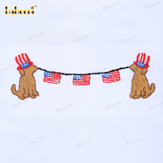 2 Piece Set Hand Embroidery 4th July Dog For Boy - BC1108