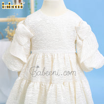 Cream jacquard volume sleeve baby dress - DR 3257A