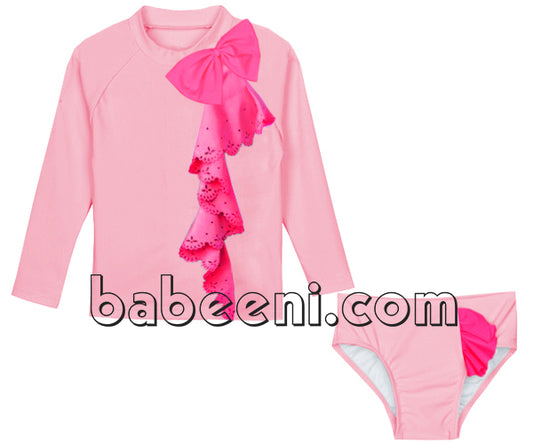 Pink lazer cut ruffle tankini set for little girl - SW 386