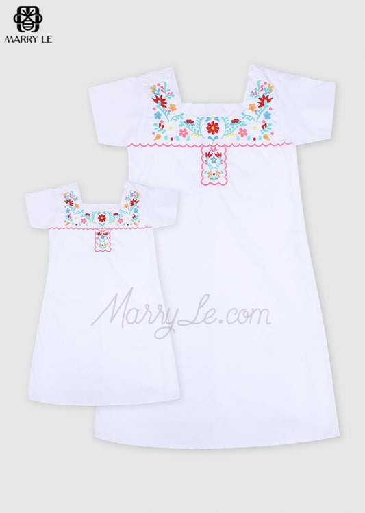 FLOWER HAND EMBROIDERY MOMMY DRESS - MD140