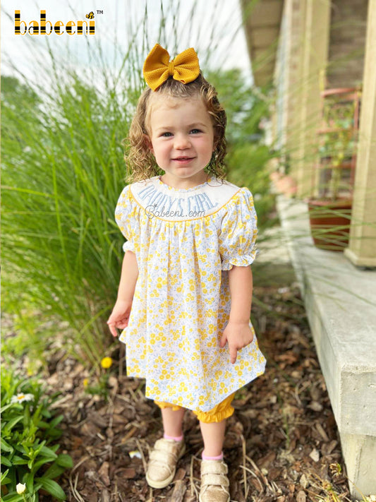 Yellow floral smocked baby girl's clothing set