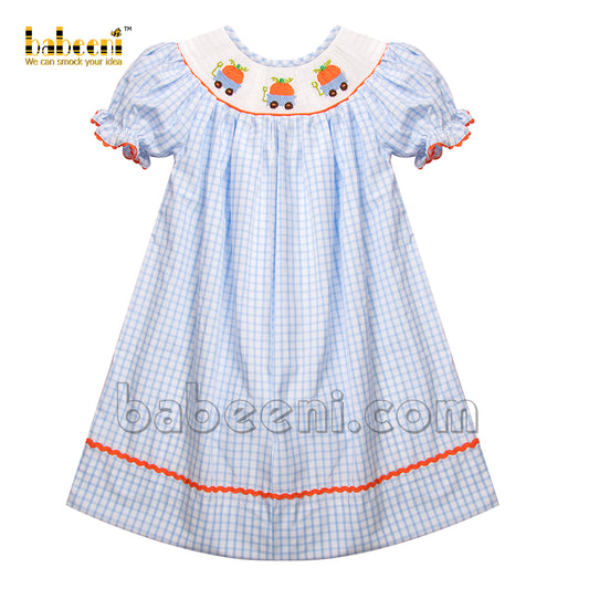 Pumpkin carts hand smocked dress - DR 3075