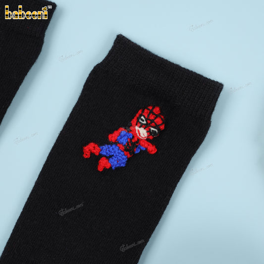 Kid Sock In Black Spiderman Embroidered - HS39