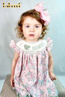 I love Mom smocked baby girl's clothing set