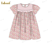 Honeycomb Smocking Dress Floral Around Neck Pink For Girl - DR3592