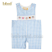 Playful little boy geometric smocked animals shortall- BC 865