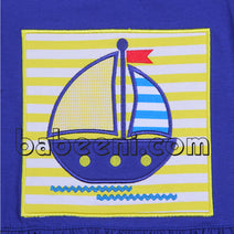 Cute sailboat applique knit girl set - KN101