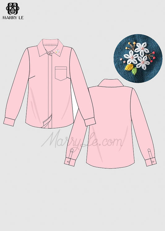 FLOWER HAND EMBROIDERY WOMAN SHIRT - MD234