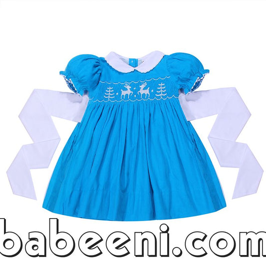 Pretty reindeer pine tree smocked dress - DR 2903