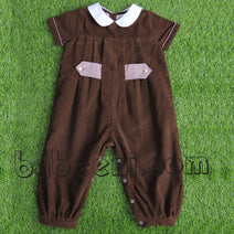 Brown corduroy plain long bubble for baby boy - BC 617