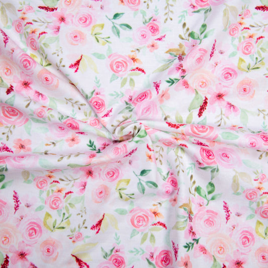 K231-peach blossom and rose printed 4.0 knit fabric