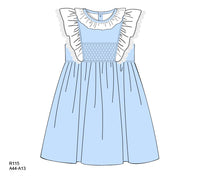 Honeycomb Smocking Dress In Blue And White Accent - DR3567