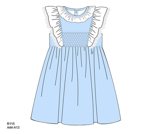 Honeycomb Smocking Dress In Blue And White Accent - DR3567