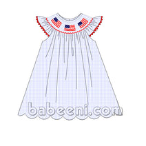 Elegant American Flags smocked dress for little girl - DR 2669