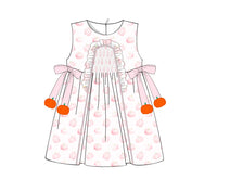 Girl Dress In Pink With Little Pumpkins Embroidered - DR4011