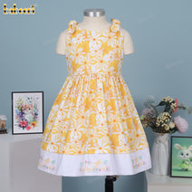 Girl dress knit 4.0 print with flower and lemon machine embroidery - DR4156