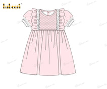 Honeycomb Smocking Dress Short Sleeve In Pink For Girl - DR3593