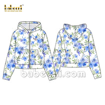 Girl blue floral printed knit shirt - TG 03