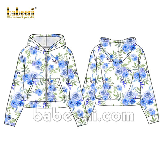 Girl blue floral printed knit shirt - TG 03