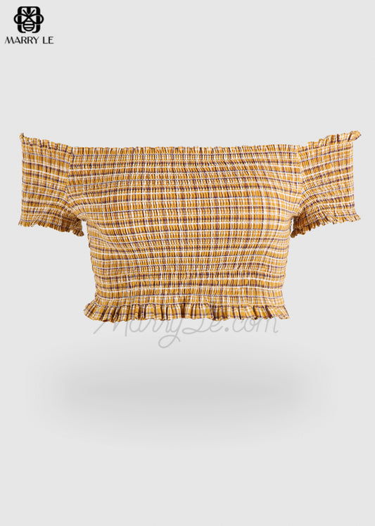 OFF SHOULDER YELLOW PLAID CROPTOP FOR WOMEN - MD102