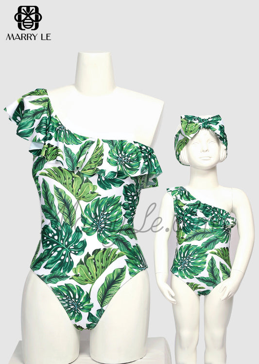 MOMMY AND ME MATCHING RUFFLE ONE SHOULDER SWIMSUIT - MD485