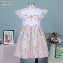 Girl dress pique 4.0 print with flower hand embroidery - DR4157