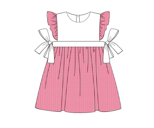Babeeni Vietnam B26.0 hot pink gingham fabric featuring a classic check pattern with small squares. The fabric is shown with a ruler for scale, emphasizing the texture and color.