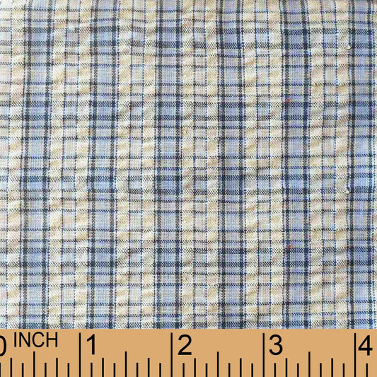 XB22- white, blue plaid seersucker fabric