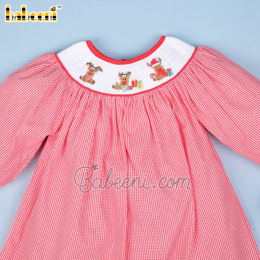 Christmas deer hand smocked baby dress  – DR 3464