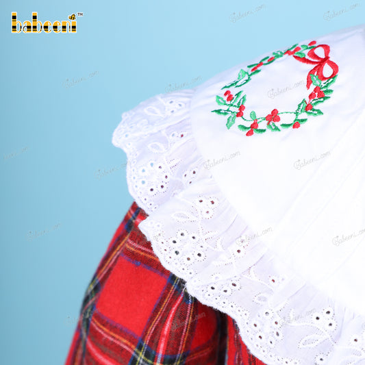 Shirred Dress In Red And Green For Girl - DR3625