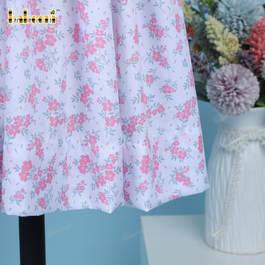 Geometric Dress Pink Floral 3 Buttons On Front For Girl - DR3633
