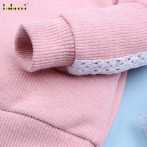 Girl Sweater In Pink And Hand Embroidered Flowers - DR3861