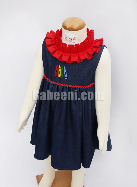 Girls ruffles back to school denim dress- DR 2844