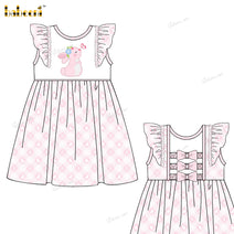 Girl Applique Bunny In Pink Dress - DR3824