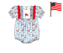 F185- puppy with flag blue woven printing 4.0