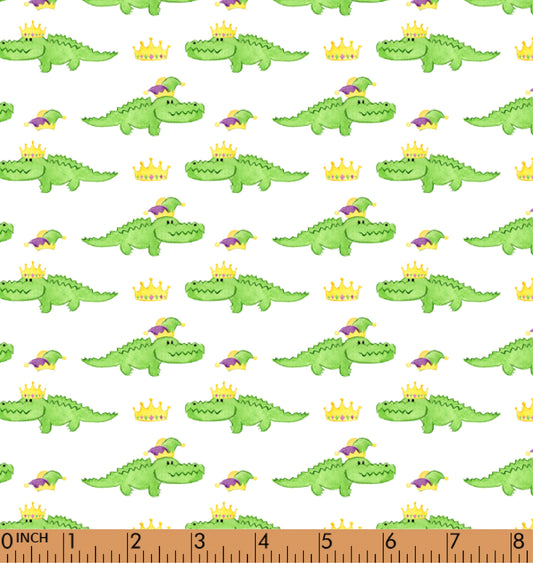 K343- Crown, Alligator in Mardi gras printing 4.0