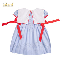 Crayons embroidery blue pique girl dress - DR 3092