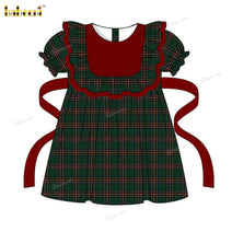 Honeycomb Smocked Belted Dress In Red And Green For Girl - DR3724