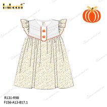 Thanksgiving Colorful Dots On White Pumpkin Hand Embroidered Dress For Girrl - DR3759