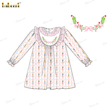 Girl Dress In Pink Christmas Theme Hand Embroidered - DR4044