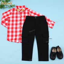 Applique Car Outfit Red Dress Shirt And Cargo Pant For Boy - BC1140